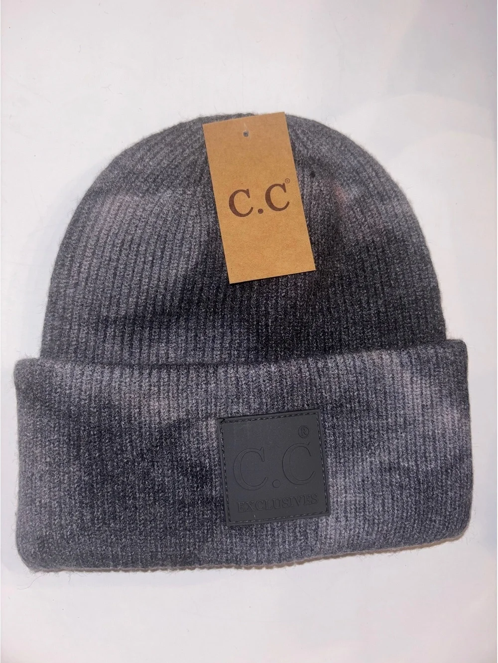 C.C Exclusives Gray Tie Dye Knit Beanie Cuffed Winter Hat NWT One Size